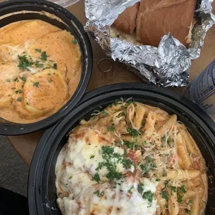 Chicken parm with bolognese and cheese ravioli