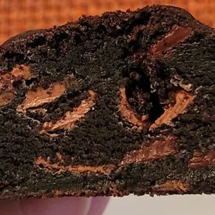 Triple Chocolate - Use toaster oven for better cookie experience! Outer cookie lightly crispy. Dense, decadent chocolate flavor overall.