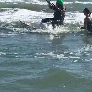 Bill up and riding first time in the surf on a strapless surfboard