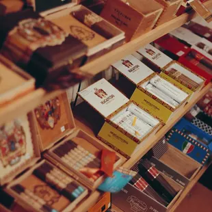 a shelf of cigars