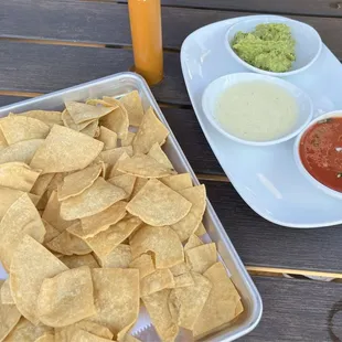 Dip trio with salsa, guacamole and cheese sauce