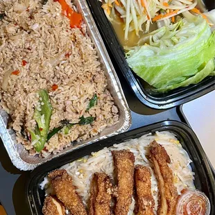 Basil Fried Rice, Papaya Salad, Pad Thai Noodles with Crispy Chicken