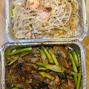 Pad Thai Noodles w/ Chicken and Shrimp, Pad See You Noodles w/ Beef