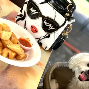 :)) My lil happy girl with patatas bravas