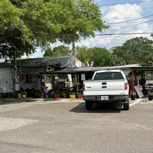 a truck parked in a parking lot