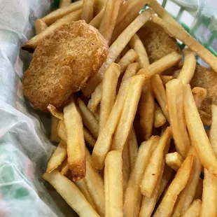 Paella and chicken nuggets