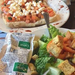 Bruschetta &amp; salad before my lobster ravioli came out!