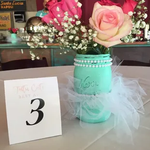 We were able to bring in our own centerpieces and decorate however we wanted