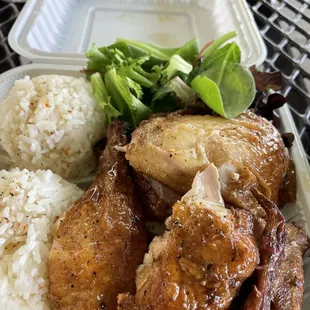 Half bird with salad