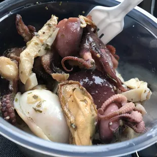 Fresh seafood salad: Octopus, mussels and everything else that swims. So good!