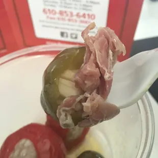 Red and Green Pepper Shooter: peppers stuffed with meats and cheese. A little spicy.