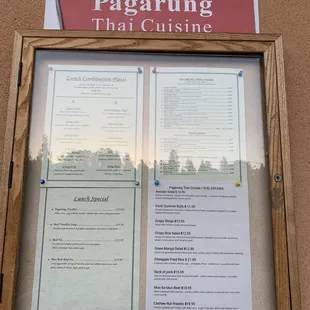 a menu on a bulletin board