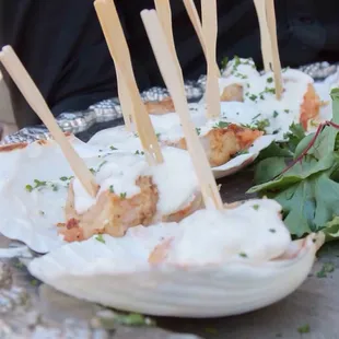 Jumbo Shrimp Sauteed and topped with a Lemon Cream Sauce passed hors doeuvres