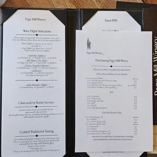Wine tasting menu