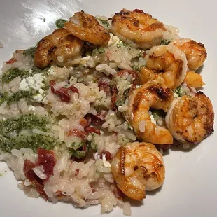 Risotto with Sun-dried tomatoes and goat cheese - added grilled shrimp