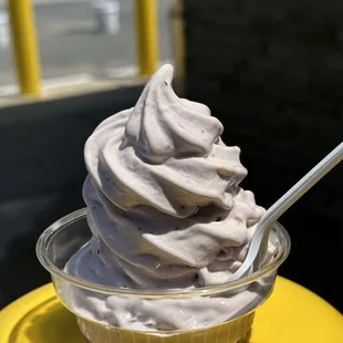 Blueberry soft serve with real blueberries (only available may-june I think)