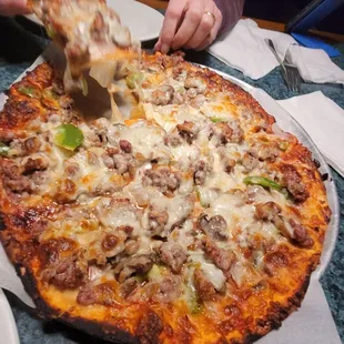 Pagliai's special, extra sausage, cut in squares.  Yum!