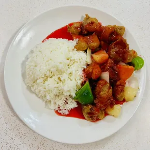 Sweet Sour Pork with Steamed (white) Rice
