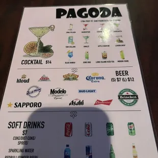 a menu for a soft drinks drink