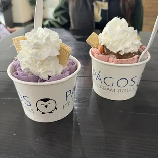 Ube and chocolate covered strawberry rolled ice cream