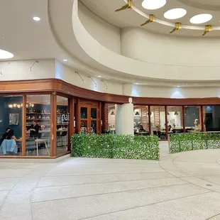 Outside, approaching the restaurant