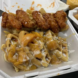 Peach Cobbler Chicken & Waffles Meal