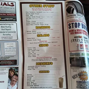 the menu and prices