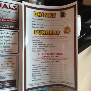 a menu for a restaurant