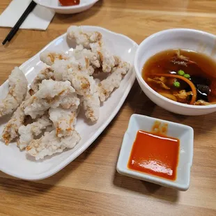 sweet and sour pork (add spicy sauce)