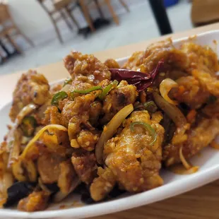 Spicy Chicken plate for $19.95 Fried Chicken in spicy and sour sauce