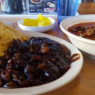 Jajangbap / Blackbean Sauce Over Omelet Rice & Spicy Soup on the Side