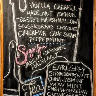a chalk board with a menu written on it