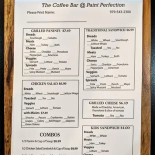 Call-ahead sandwich order form