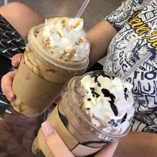Caramel Frappuccino and a Mocha Frappuccino