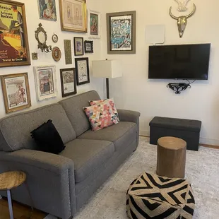 Living space in Lizzie room. Pull out pictured.