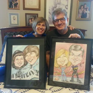 Custom "Then and Now" Studio Caricature pieces for an anniversary gift.