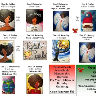 December 2017. To see full calendar go to www.paintsipandsoulwithlisa.com   Come paint with us!