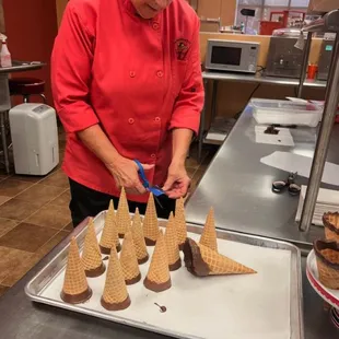 Freshly dipped sugar cones