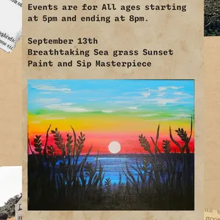 Create this relaxing "Sea grass sunset" painting with Painting &amp; Vino and Mimi's Cafe in Folsom.
www.paintingandvino.com/Sacramento