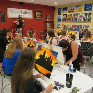 Everyone is concentrating so hard.  This is in the separate classroom behind the main studio.  It was perfect!