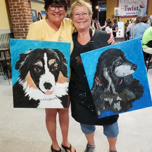 Our Paint Your Own Pet class is a monthly favorite where we pre-sketch your pet and help you create a one of a kind masterpiece