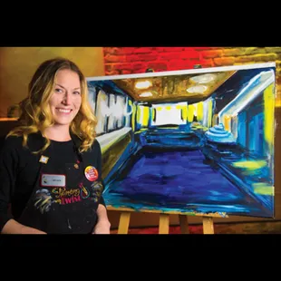 Our Metairie Manager, Megan doing live painting at our Undercover Boss Episode Premiere!