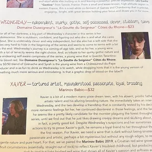 Wine flight pairings with the TV show Wednesday