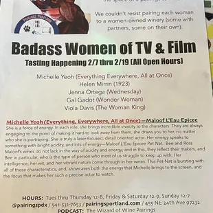 Wine flight pairings