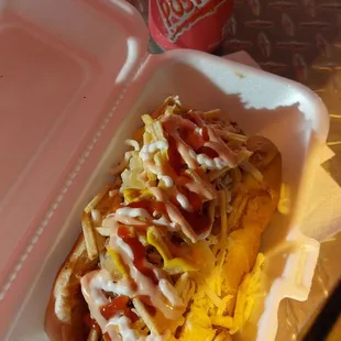 1 Jumbo hot dog with Postobon Soda