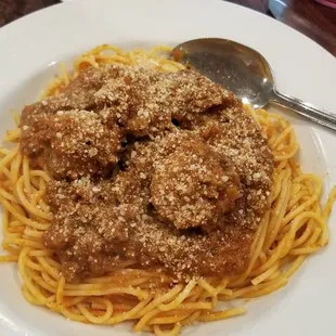 Spaghetti with meat sauce and meatballs. $12.99