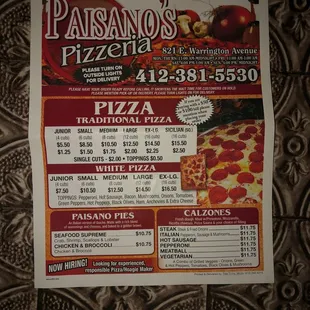 menu, pizza