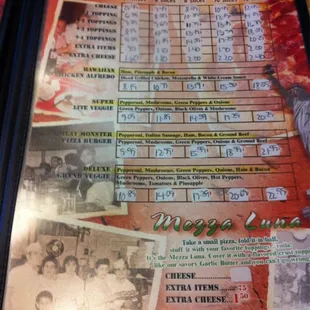 The menu.