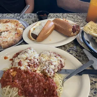 Chicken Parmesan, Meatball Parm and Cheese Pizza