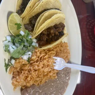 Taco plate with rice &amp; beans